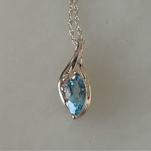 10k Solid Gold Blue Topaz & CZ Pendant Necklace